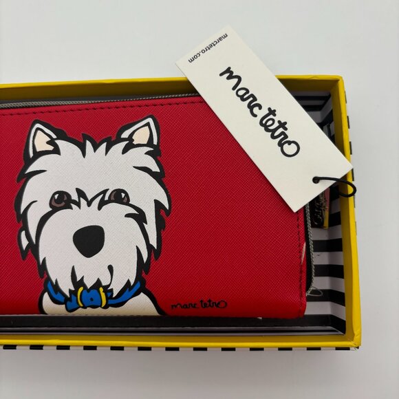 Marc Tetro West Highland Westie Terrior Puppy Dog Red Zip Around Wallet NWT - Picture 1 of 6